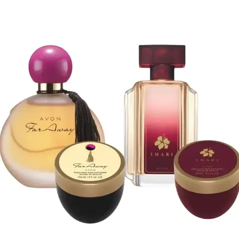 Avon Women's Fragrance Set X4 Far Away & Imari Perfume with Skin Matching Body Creams Gift Set for Women