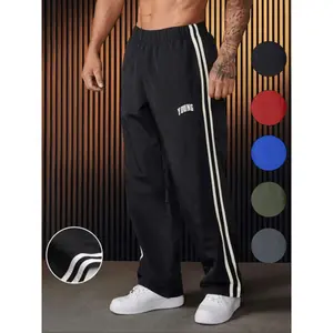 YYK brand Men's Letter & Striped Print Pants, Regular Fit Casual Comfy Breathable Pants for Outdoor Daily Wear, Men's Trousers for All Seasons