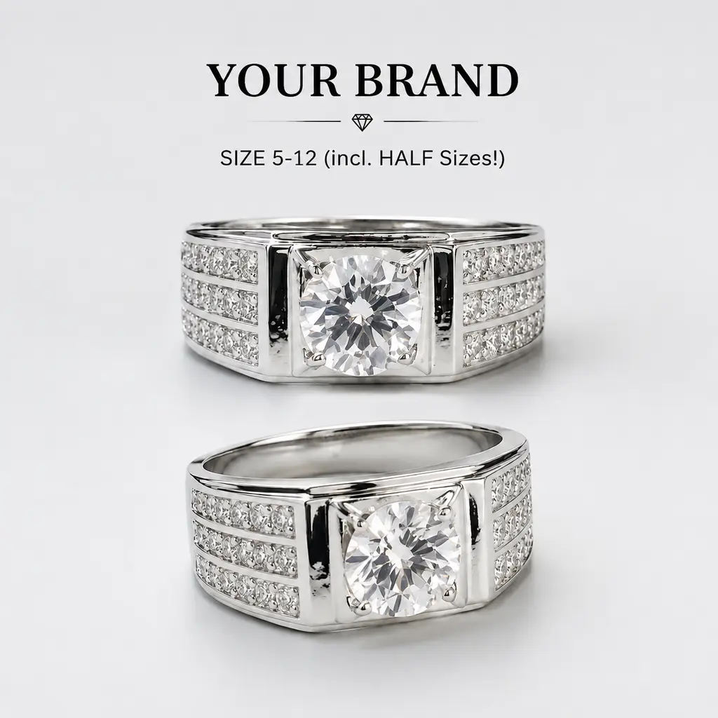 Men’s Bezel‑Set Round Moissanite Wide Band Ring, 2026 New Arrival, Multi‑Row Pave‑Set Silver‑Tone Statement Wedding Band, Luxury Male Promise Jewelry Birthday Gift for Him