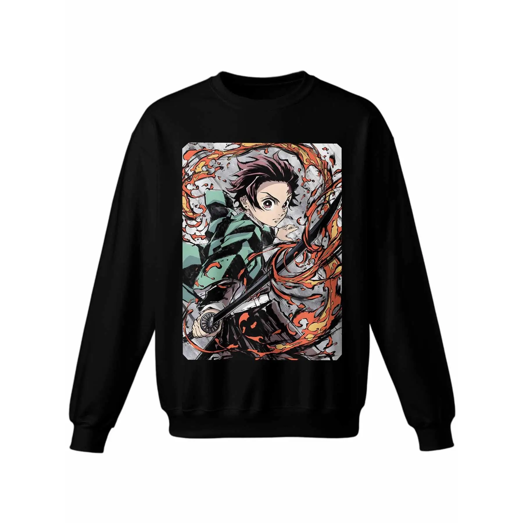 Women's Tanjiro Kamado Demon Slayer Kimetsu No Yaiba Stretchy Fabric Digital Print Cartoon Chic Sports Sweatshirt - Polyester-Cotton Baseball Fabric, Round Neck Longsleeve Crewneck, Loose Fit Graphic Pullover, Soft Casual Top, Thanksgiving Gift HTK00034
