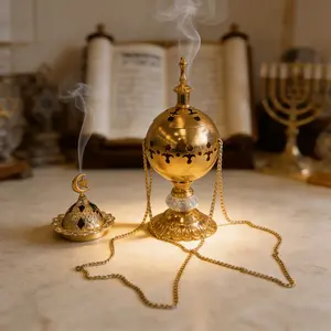 Vintage Gold Crystal Incense Burner Set, Two-Piece Elegant Metal Incense Box, Suitable for Cones Resin Charcoal, Home Decor & Spiritual Gift