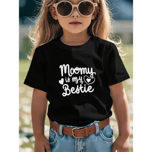 Mommy Is My Bestie Moomy Cute Printed Kids Girls T-Shirt - Casual Crew Neck Short Sleeve T-Shirt, Super Soft Summer Breathable Top for Toddlers - Perfect Birthday Valentine Easter Mother'S Day Gift, Funny Family Bonding Photoshoot for (3-13Y)