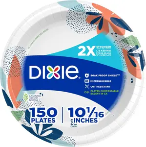 Dixie Large Paper Plates 10 Inch 150 Count 2X Stronger Microwave Safe Soak Proof Cut Resistant Disposable Plates for Everyday Breakfast Lunch and Dinner Meals