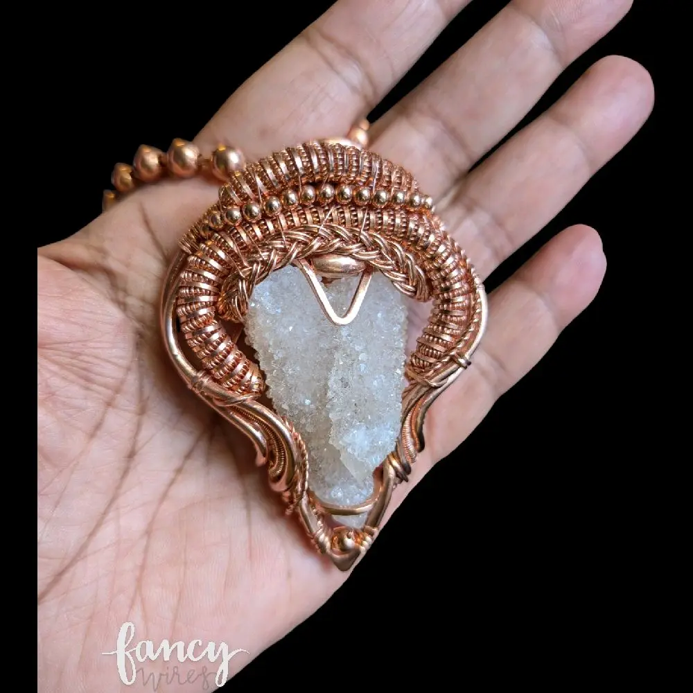 Wire Wrapped Congolese Spirit Quartz and Copper Pendant
