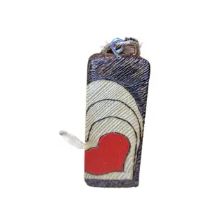 Wood Burned and Painted Heart Ornament with Red Heart Design and String Attachment