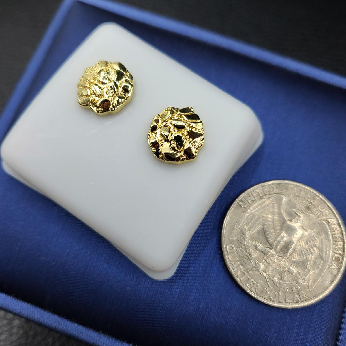 Gold nugget round earrings 14MM non tarnish