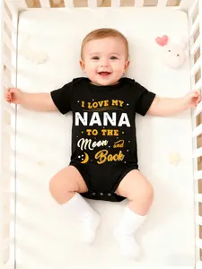 Baby Boys Girls Clothing Newborn Letter Print Short Sleeve Shorts Onesie, Comfortable Infant, Perfect for Daily Wear, Baby Clothes Girl
