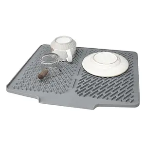 Silicone Dish Mat Non-Slip Heat-Resistant Counter Protector Water-Proof Foldable Kitchen Sink Drying Pad for Home Countertop Fruit Vegetables Draining Coasters Dinnerware Tableware Portable Food-grade Silicone