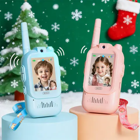 Kids Video Walkie Talkies, Rechargeable 2 Pack Handheld Video Intercom, Indoor Outdoor Toys for Camping Hiking Family Games, Ideal Christmas Gifts for Boys Girls Ages 3-12 (Blue/Pink)