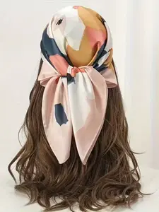 27.5-Inch Boho Silk Scarf Headscarf, Landscape Print, Loose-Fit, Multi-Use, Windproof, Luxury Feel, Ideal Gift, All Seasons