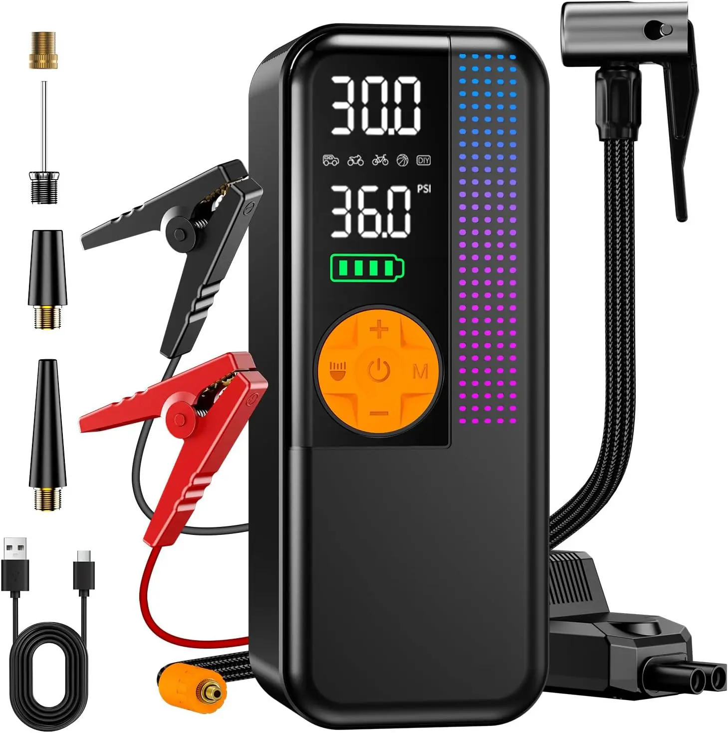 DIBMS Jump Starter with Air Compressor,5500A Portable Car Battery Booster(All Gas & 10L Diesel) with 150PSI Cordless Auto Tire Inflator,15V Portable Car Battery Jump Starter Box with LCD Display LED Light