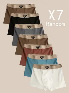 Men's Underwear Set Brief, Random Selection of 7 Pieces, Ice Silk Fabric, Breathable & Comfortable, Casual Fitted Plain Design for All Seasons