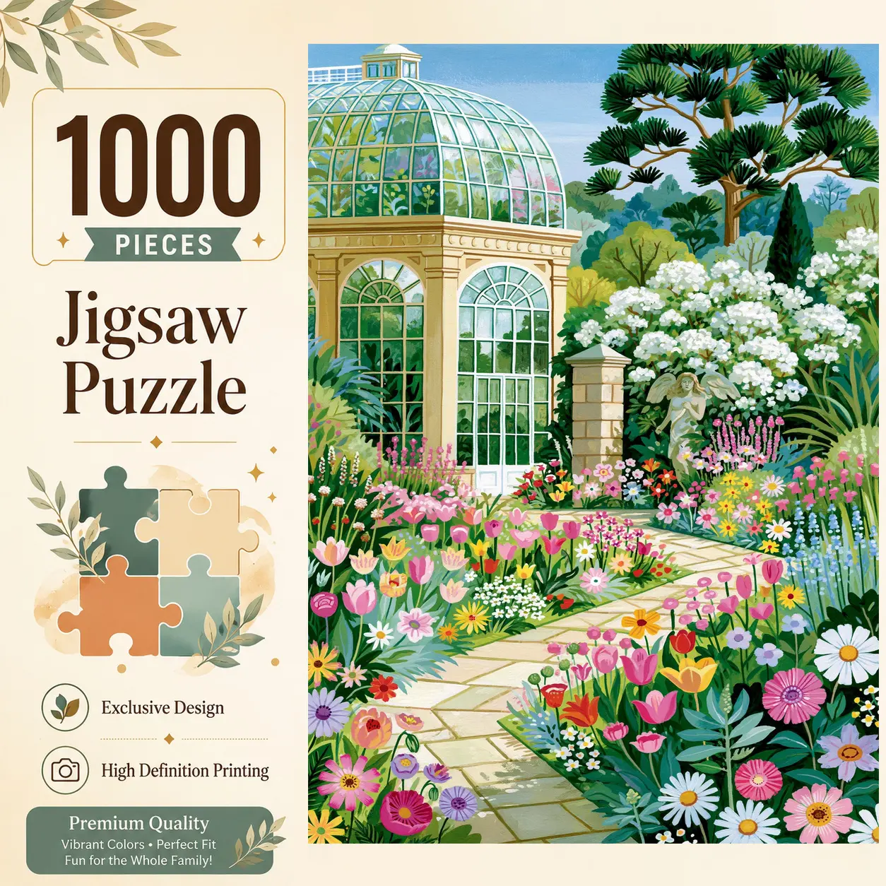 Colorful Botanical Garden Greenhouse 1000 Pieces Jigsaw Puzzle for Adults, Challenging Family Game for Stress Relief Relaxation and Brain Exercise, Floral Conservatory Wall Decor Gift for Garden Lovers and Seniors, 19.7×29.5 inches（50×75cm）