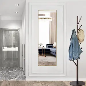 Full Length Floor Standing Mirror with Stand - 64x21" Thin Frame Aluminum Alloy Wall Mirror, Lightweight Freestanding for Bedroom, Living Room, Dorm