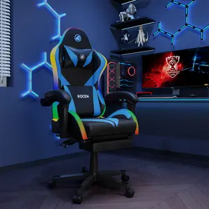[New Year Flash Sale] KOCEN Gaming Chair , racing style RGB LED light gaming chair, equipped with a lumbar massager, high-back adjustable recliner, with footrest and headrest. Adult gaming chair, large high gaming chair,with sturdy class-4 gas lift.KC-35