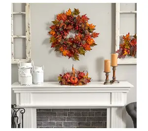 Nearly Natural Pumpkin, Gourd, Berry and MapleLeaf Arrangemen