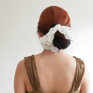 Lapis Lazuli Silk Mohair Scrunchie – Ocean Inspired Hair Tie, Natural Stone Hair Accessory