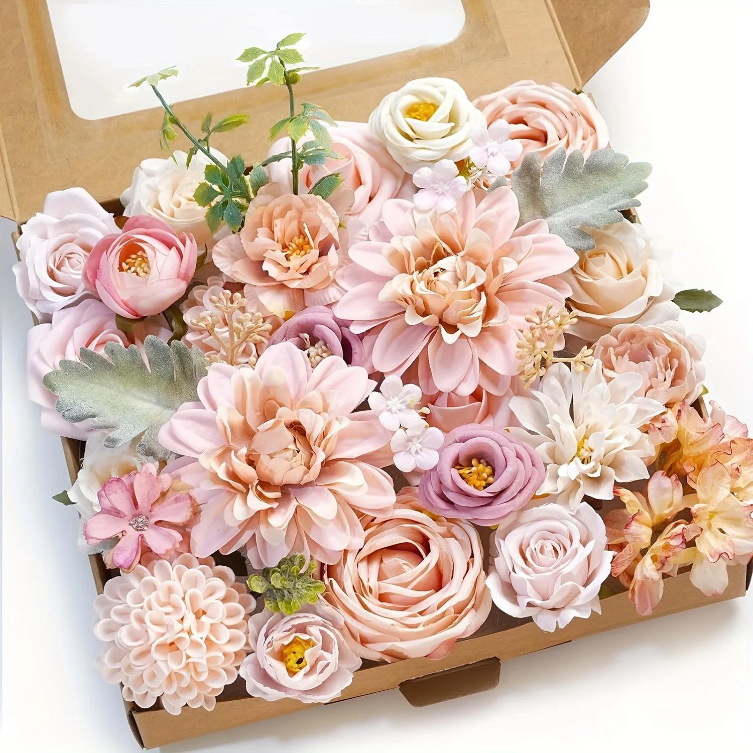Pink Artificial Flower Box Set Artificial Flower Box Set - Pink Spring DIY Center Cake Decoration, Wedding Bouquets, Boutiques
