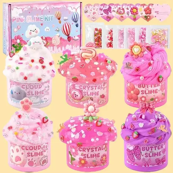 Brighten up playtime with the 6-Pack Pink Butter & Cloud Slime Set, a soft, squishy sensory gift girls will love!