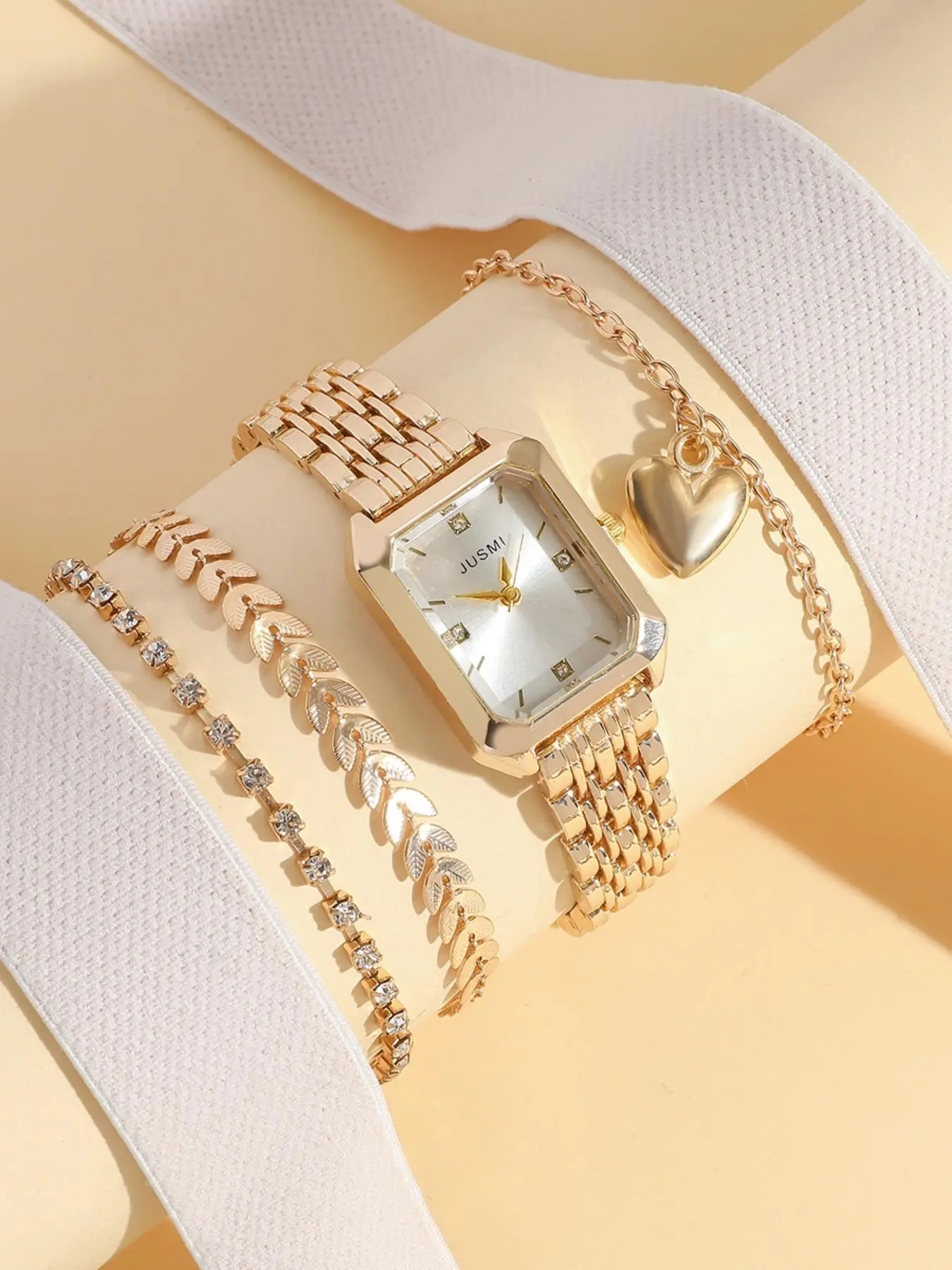Women's Elegant Fashion Watch & Bracelet Set, Casual Trendy Wristwatch & Heart Charm Bracelet, Fashionable Watch Set As Gift for Women & Girls