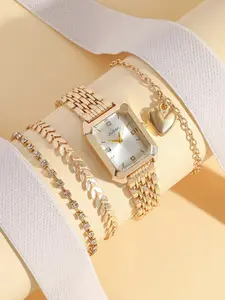 Women's Elegant Fashion Watch & Bracelet Set, Casual Trendy Wristwatch & Heart Charm Bracelet, Fashionable Watch Set As Gift for Women & Girls