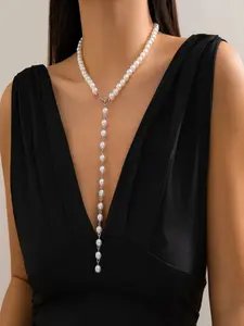 Vintage-Inspired Faux Pearl Backless Necklace, Faux Pearl Jewelry – A Delicate Gift for Women for Mother’s Day | Special Occasions | Birthdays – Perfect for Women’s Summer Beach Vacations | Parties Drop necklaces