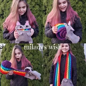 Rainbow Barf Cat Scarf, crochet