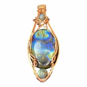 Labradorite Wire Wrapped Pendant with Unique Design and Natural Stone