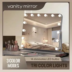 Vanity Mirror with Lights, LED Makeup Mirror with Dimmable 3 Color Modes, Touch Screen Control Vanity Based Mirror Desk Mirror Square White
