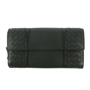 Pre-owned Bottega Veneta Leather small leather goods Intrecciato Black Bifold Long Wallet #5197