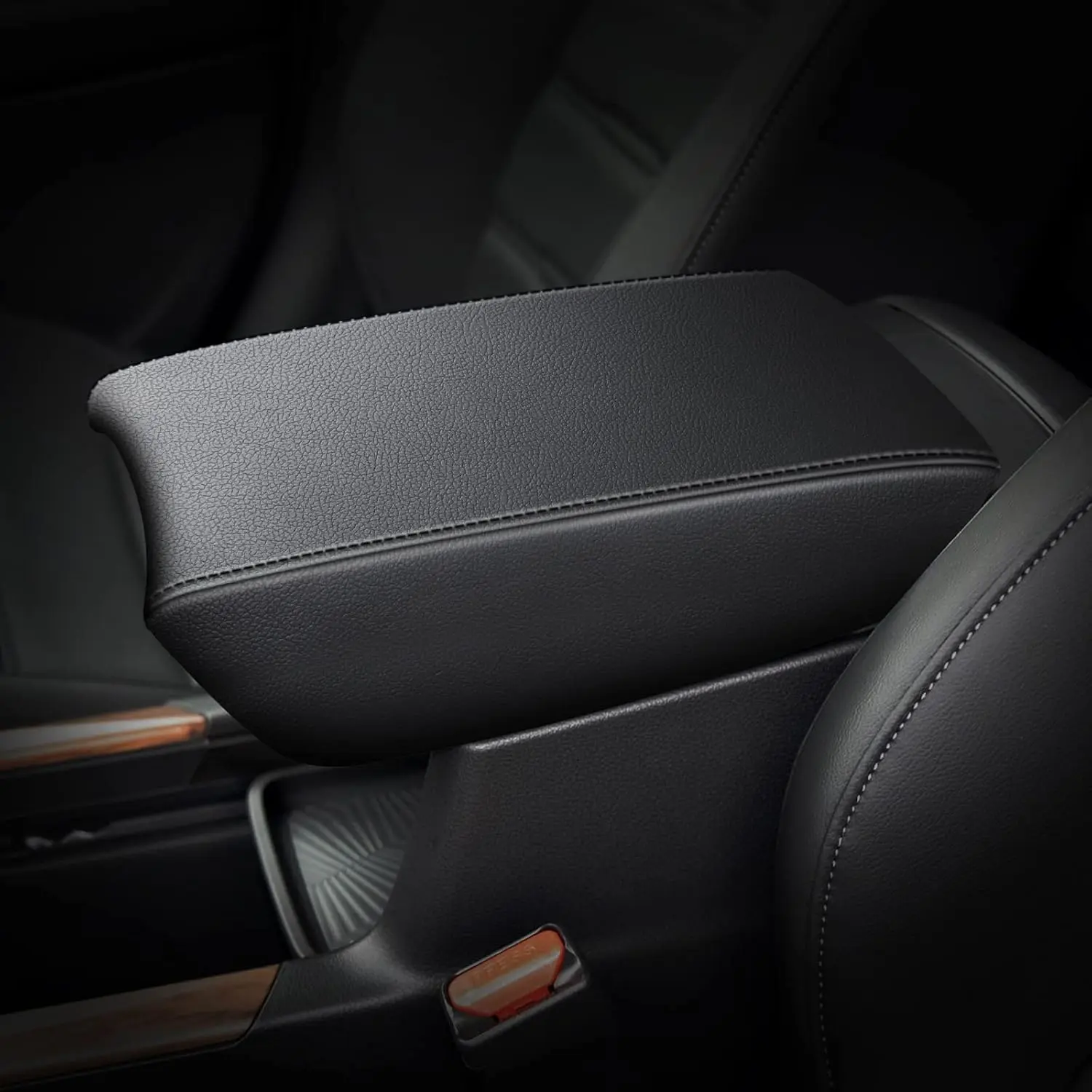 Plain Faux Leather Custom Fit Automotive Center Console Cover - Protective Armrest Guard, Easy-Install Cars Accessory for 2017-2022 CRV, Black Car Interior Seat Box Cover
