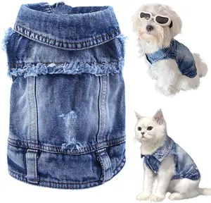 Pet Dog Cat Blue Denim Jeans Jacket Coat Vest Winter Fashion Button Snaps Design for Small Medium Dogs Cats Machine Washable Comfortable Apparel