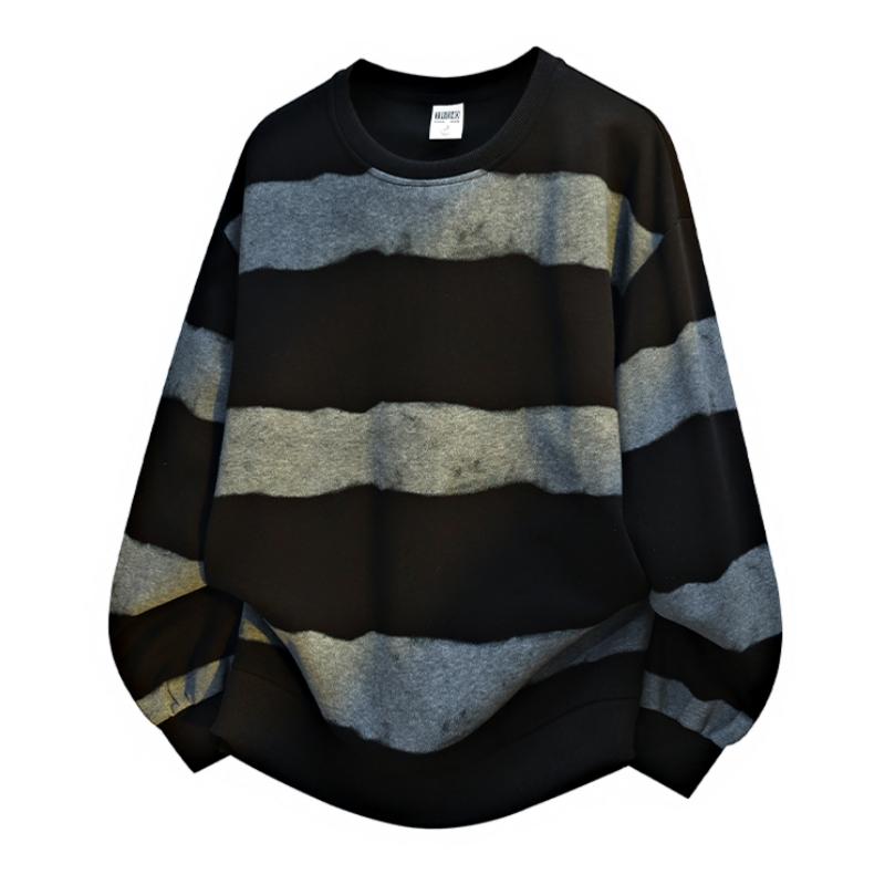 Autumn New Men's Sweatshirt, Loose Casual Versatile Youthful Stylish Long Sleeve T-Shirt, Crew Neck Heavyweight Pullover Sweatshirt, Tie-Dye Striped Color Block Long Sleeve T-Shirt, Unisex Trendy Base Shirt, Soft Comfortable Fabric, Suitable for Everyday