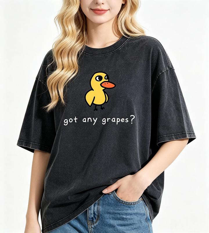 Women's Vintage Acid Wash Funny Duck Graphic T-Shirt - Breathable Cotton, Oversized Crew Neck, Short Sleeve, Casual Beach Outdoor Cute Animal Tee