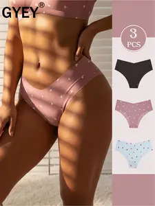 3 Pack Women's Seamless Heart Print Panties Smooth Comfortable Breathable Icy Silk Mid Rise Bikini Invisible No Show Underwear for Daily Wear and Sports