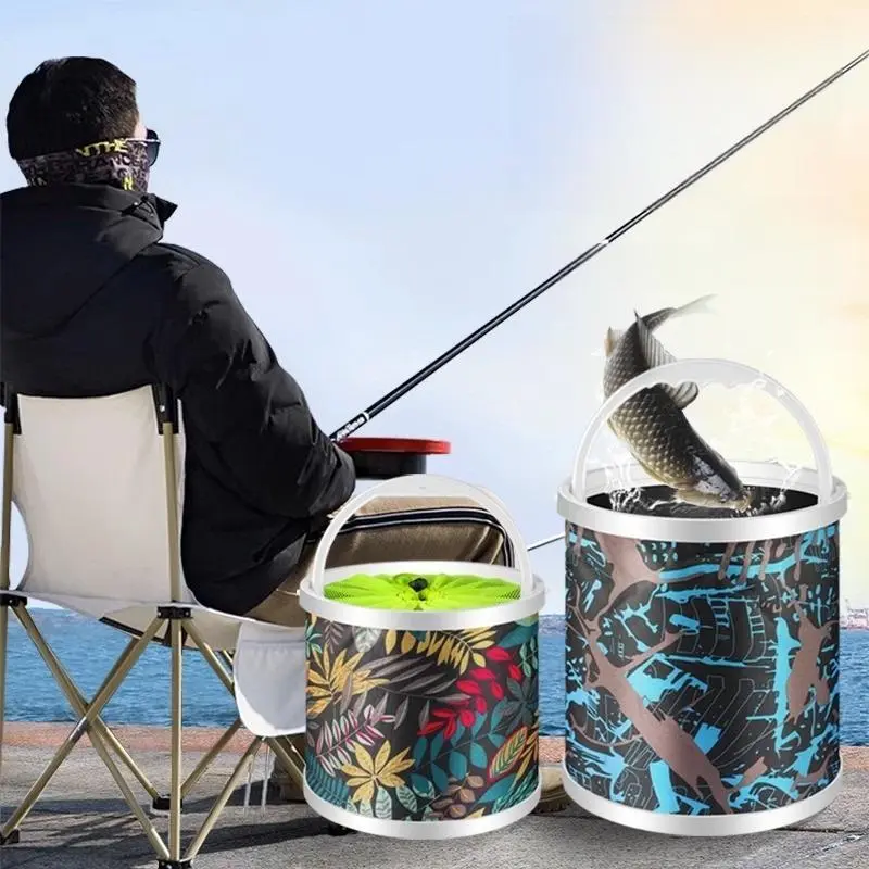Fishing Bucket, 2 Counts/set Portable Multi-purpose Live Fish Container with Lid & Rope, Fishing Accessories for Camping Fishing & Hunting, Portable Outdoor Bucket