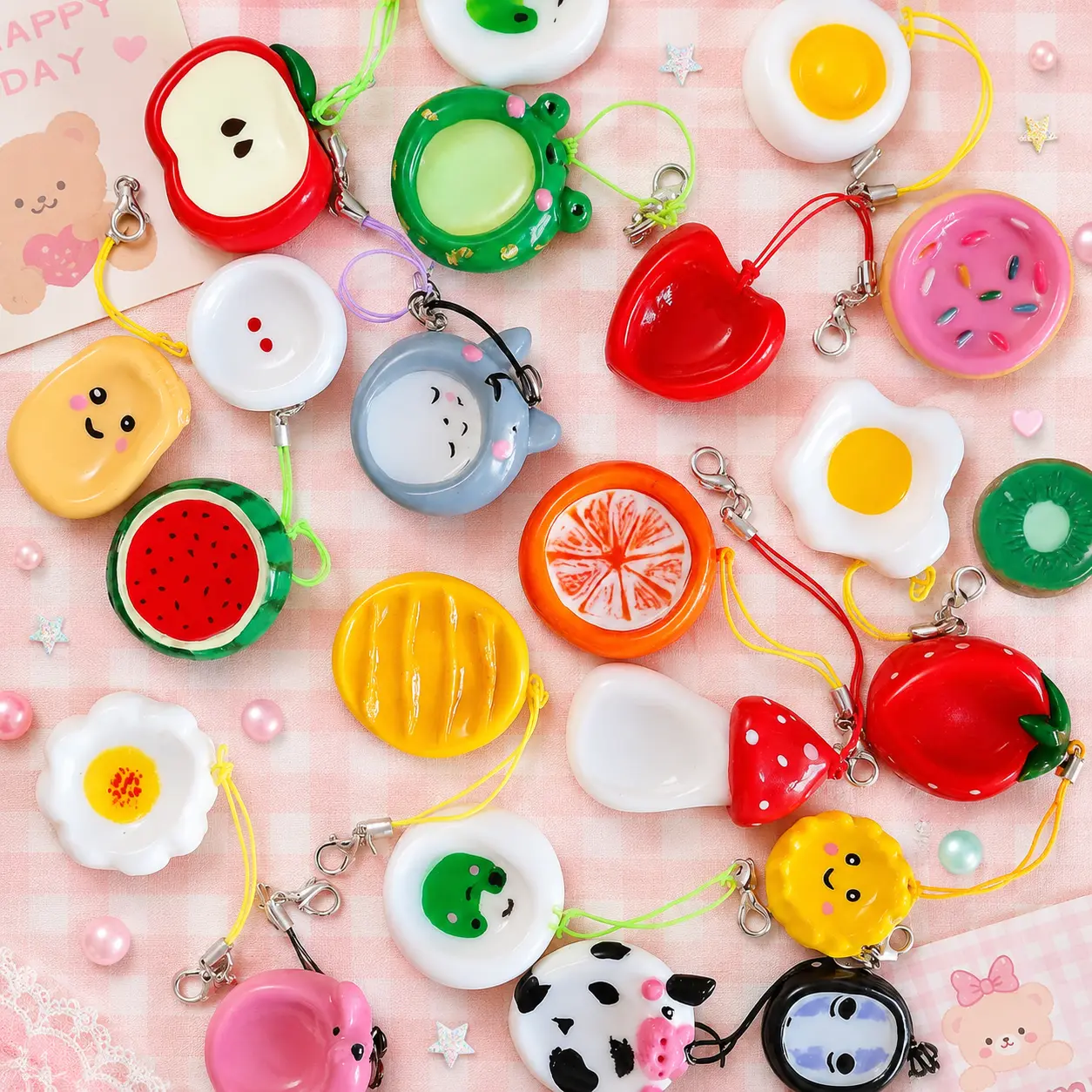 Handmade Cute Clay Keychain, Mini Food and Animal Bag Charm, Kawaii Backpack Purse Accessory, Small Gift for Friends
