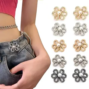 Flower Button 10 Sets Pant Waist Tightener, Adjustable Waist Buckle Sets No Sew and No Tools Detachable Decorative Waist Buckles, cloting Buttons Pins( No Sew)