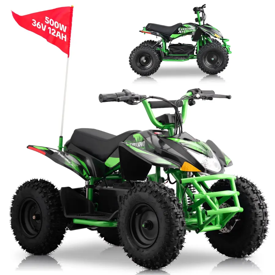 HOVER HEART 500W Electric ATV, 36V 12Ah Battery Powered 4 Wheeler, 10/15 MPH Dual Speed, 12-15 Miles Range, Front & Rear Suspension, Disc Brakes, LED Headlight, All-Terrain Off-Road Quad