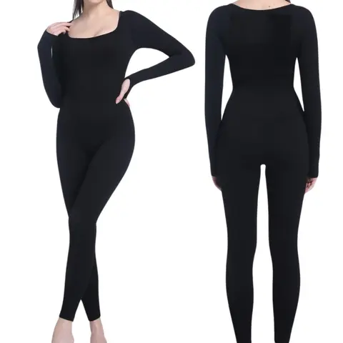 Soo Slick Women's Shaping Stretch Slim-Fitting Jumpsuit - Ribbed Curve-Hugging Bodycon Long Sleeve Overalls, Sleek Lines Shapewear (Womenswear & Underwear, Women's Suits & Sets), Shaping Jumpsuit