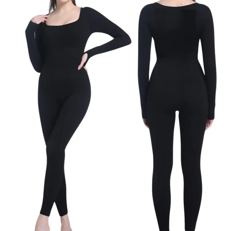 Soo Slick Women's Shaping Stretch Slim-Fitting Jumpsuit - Ribbed Curve-Hugging Bodycon Long Sleeve Overalls, Sleek Lines Shapewear (Womenswear & Underwear, Women's Suits & Sets), Shaping Jumpsuit