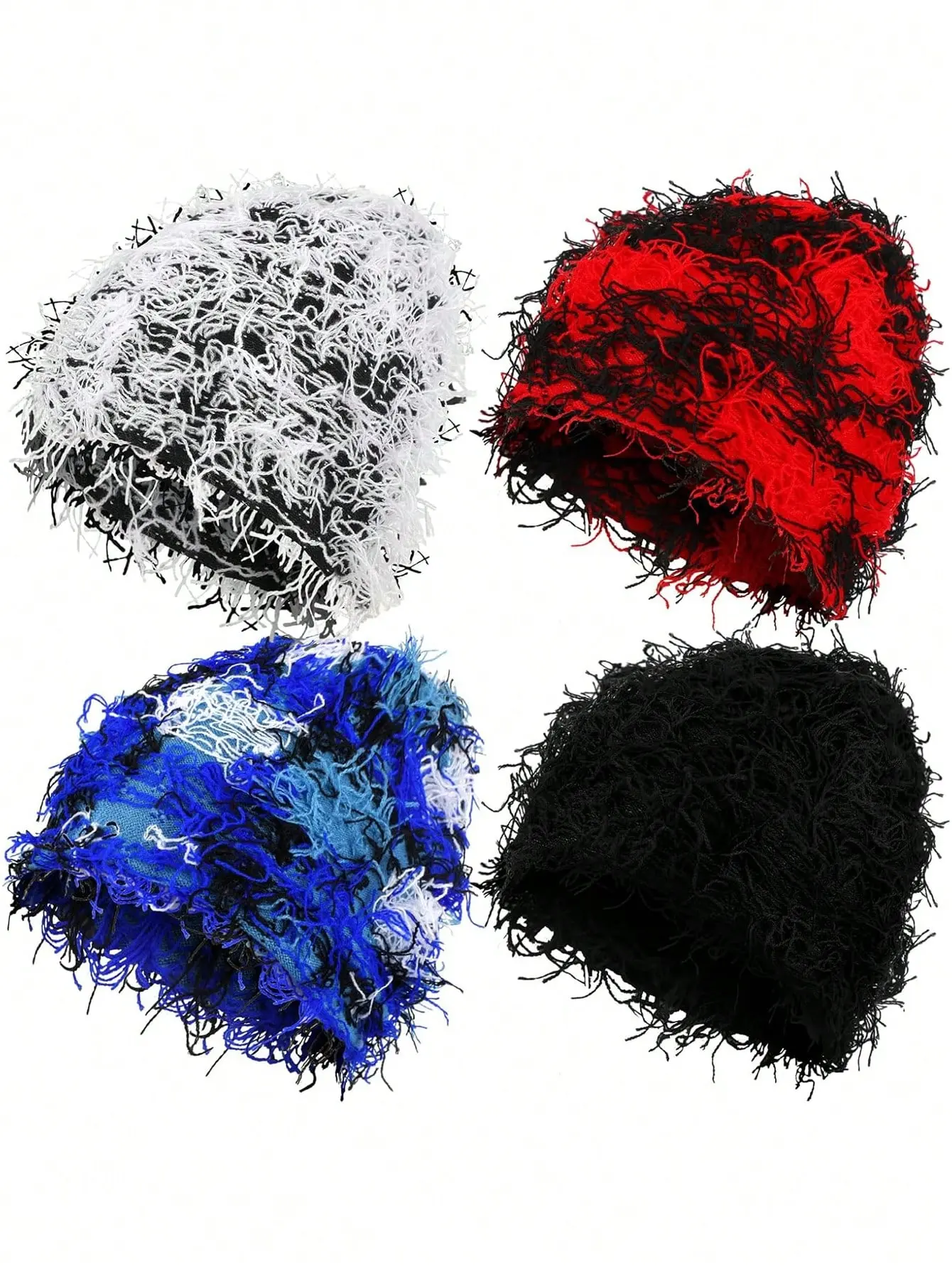 4pcs Distressed Knitted Beanie Fuzzy Winter Hats Thick Warm Beanies Snow Hats Skull For Men Outdoor Ski Knit Cap Fall Outfit