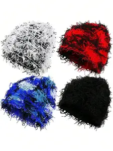 4pcs Distressed Knitted Beanie Fuzzy Winter Hats Thick Warm Beanies Snow Hats Skull For Men Outdoor Ski Knit Cap Fall Outfit
