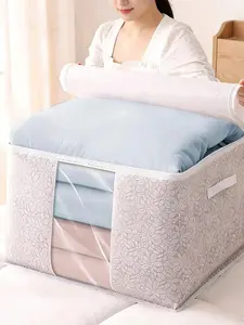 Home Quilt Storage Organizer, 1/2 CountsRectangle Flower Pattern Large Capacity ClothesStorage Bag with Handle, Sundries Storage Bags,Baby Stuff Organizer, Bedroom Accessories,Summer Essentials, Boyfriend Gifts