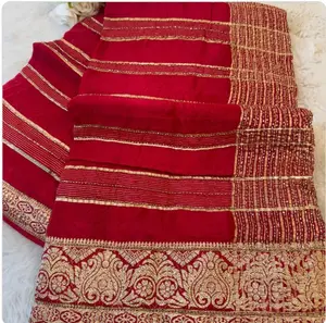 HO Silk Saree with Golden Zari Border & Sequin Work