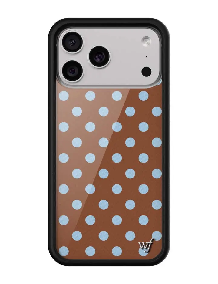Brown & Blue Polka Dots| Limited Edition Trendy Collab iPhone Case | Raised Protective Black Bumper | Women Owned Small Business | Chestnut Brown and Baby Blue Polka Dots Pretty | Safety Casing Protective | Gift for Her