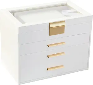 BOOVO Jewelry Organizer Light Luxury 4-Tier Jewelry Box with Transparent Lid, Anti-Tarnish Interior Jewelry Case with Mirror, Minimalist Vanity Organizer, Ideal Gift for Jewelry Lovers Champagne Gold jewelry organizer box