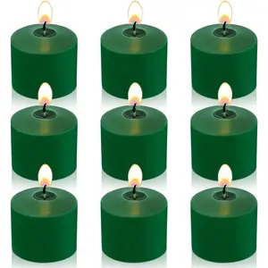 8 Hour Green Votive Candles for Weddings Party Spring and Emergency Set of 9 Unscented Bulk Candles for Restaurants and Home Decoration