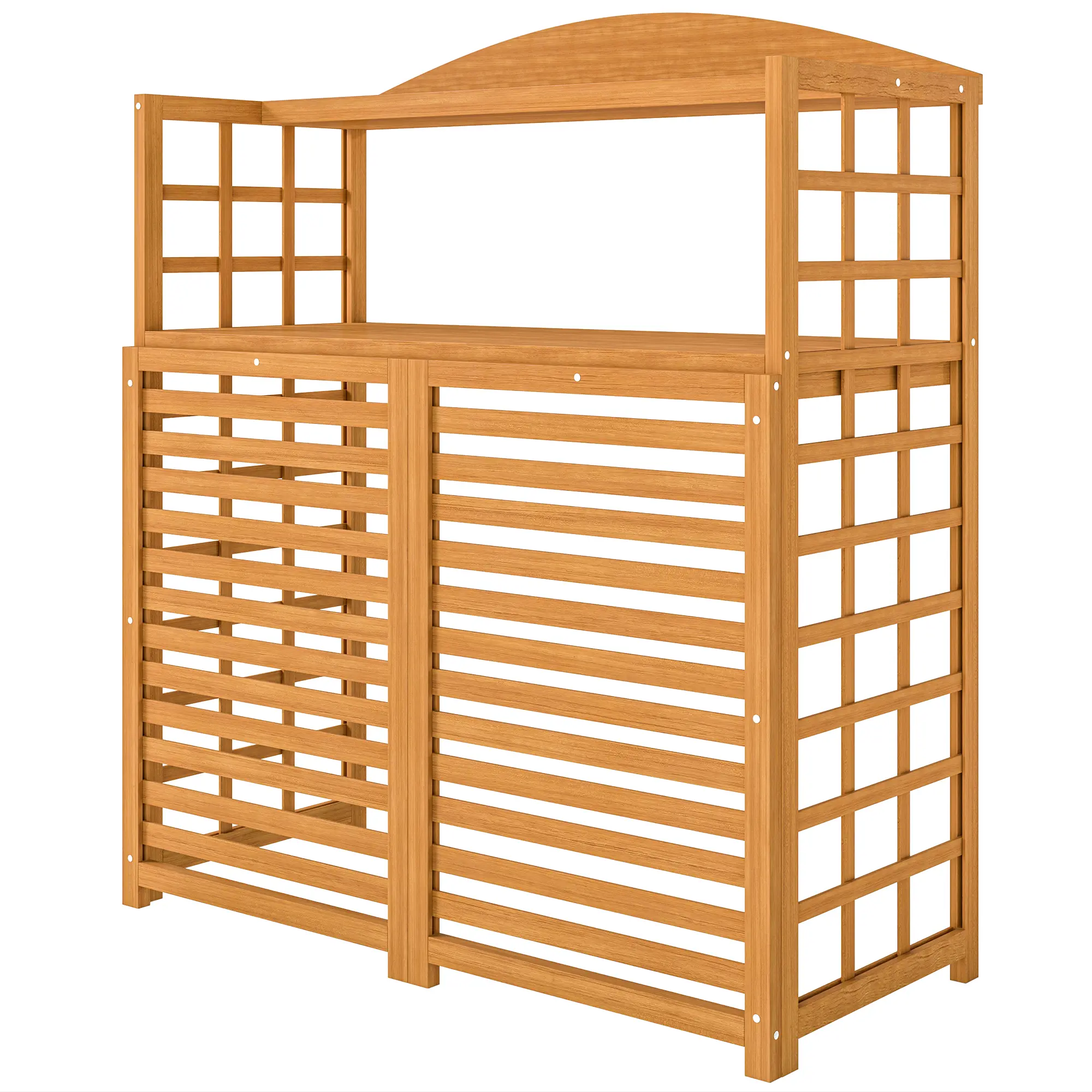 Light Brown Outdoor Wood Air Conditioner Fence Privacy Screen with Potting Table and Shelves for Patio Home Organization Storage Rack