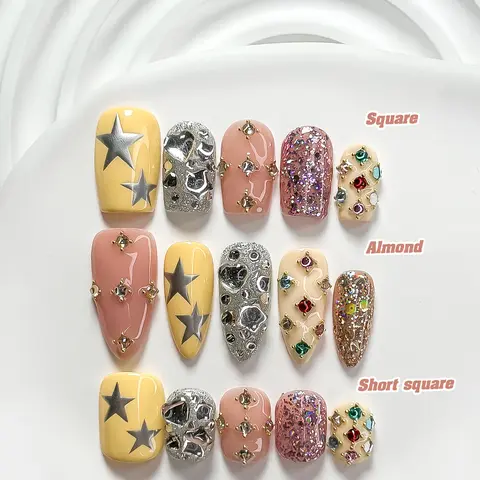 CuraTique Summer Collection | Silver Chrome Nails | 10PCS Handmade Press On Nails REUSABLE 3D Gel Spring 2026 / Light Luxury、Lovely、Gorgeous